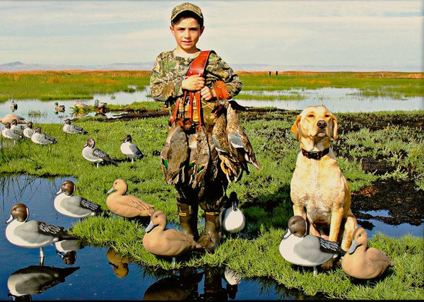Eberhart pintail decoys and man's best friend