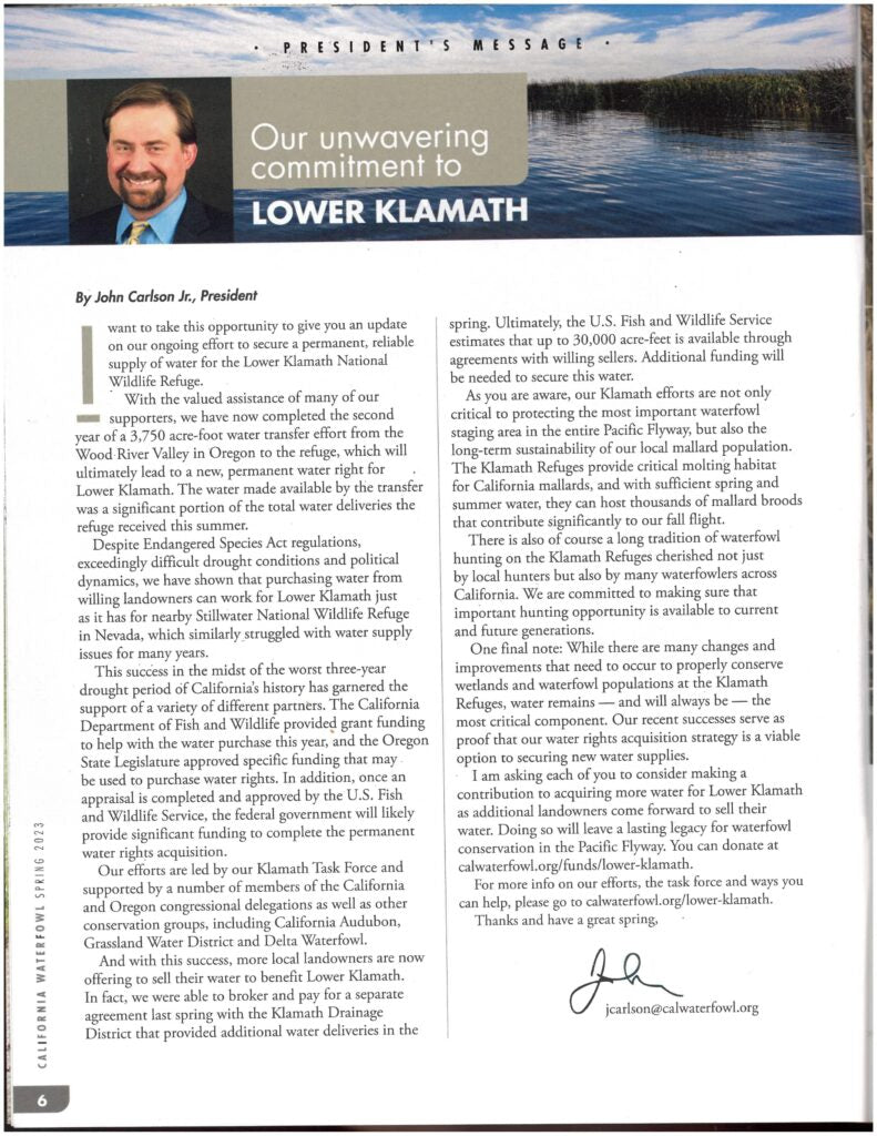 California Waterfowl Lower Klamath article