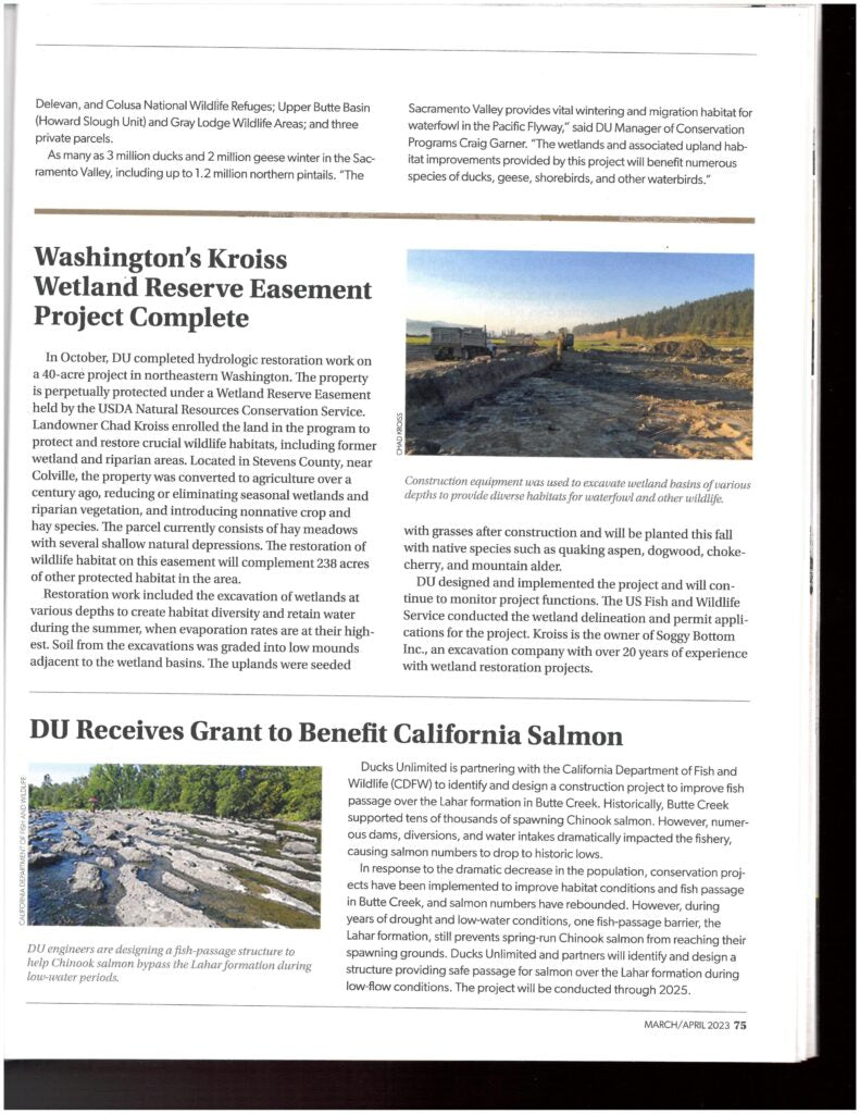 Ducks Unlimited California salmon conservation grant article