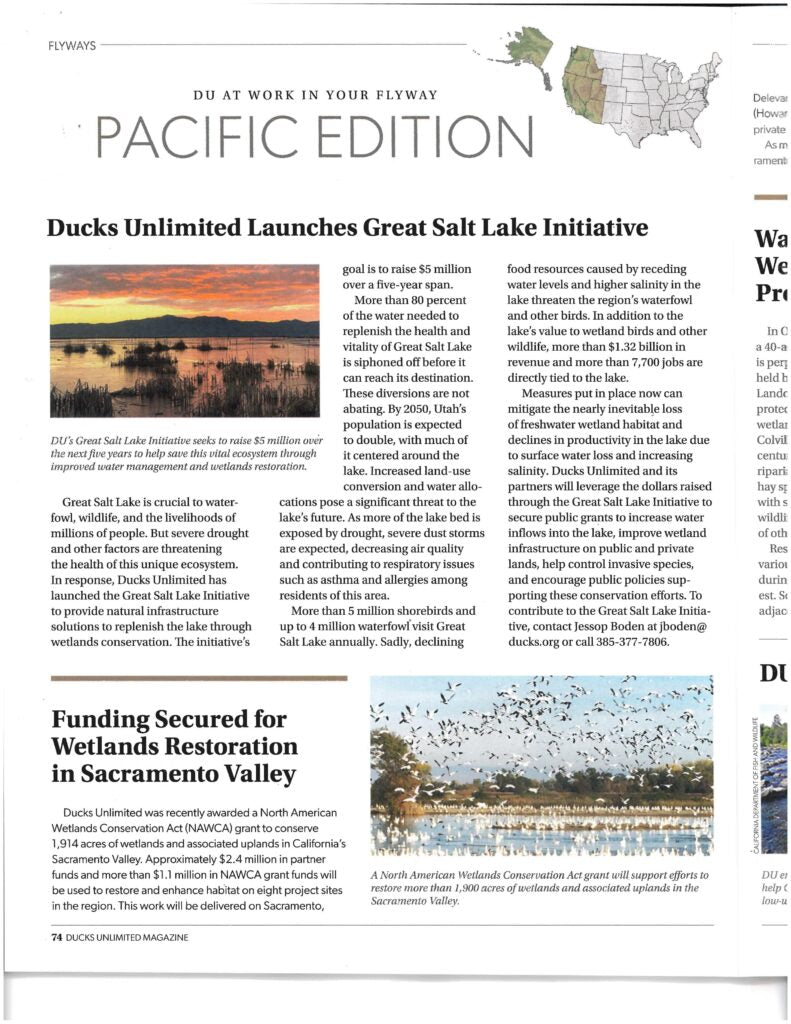 Ducks Unlimited Sacramento Valley wetlands restoration funding article