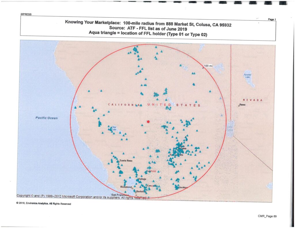Federal firearms license holders within 100 miles of Colusa
